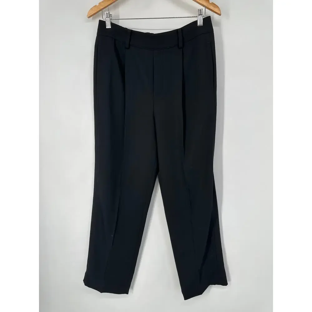 VINCE Mid-Rise Tapered Pull-On Pants Ankle Straight Wide Leg Trouser, Black - Picture 4 of 15